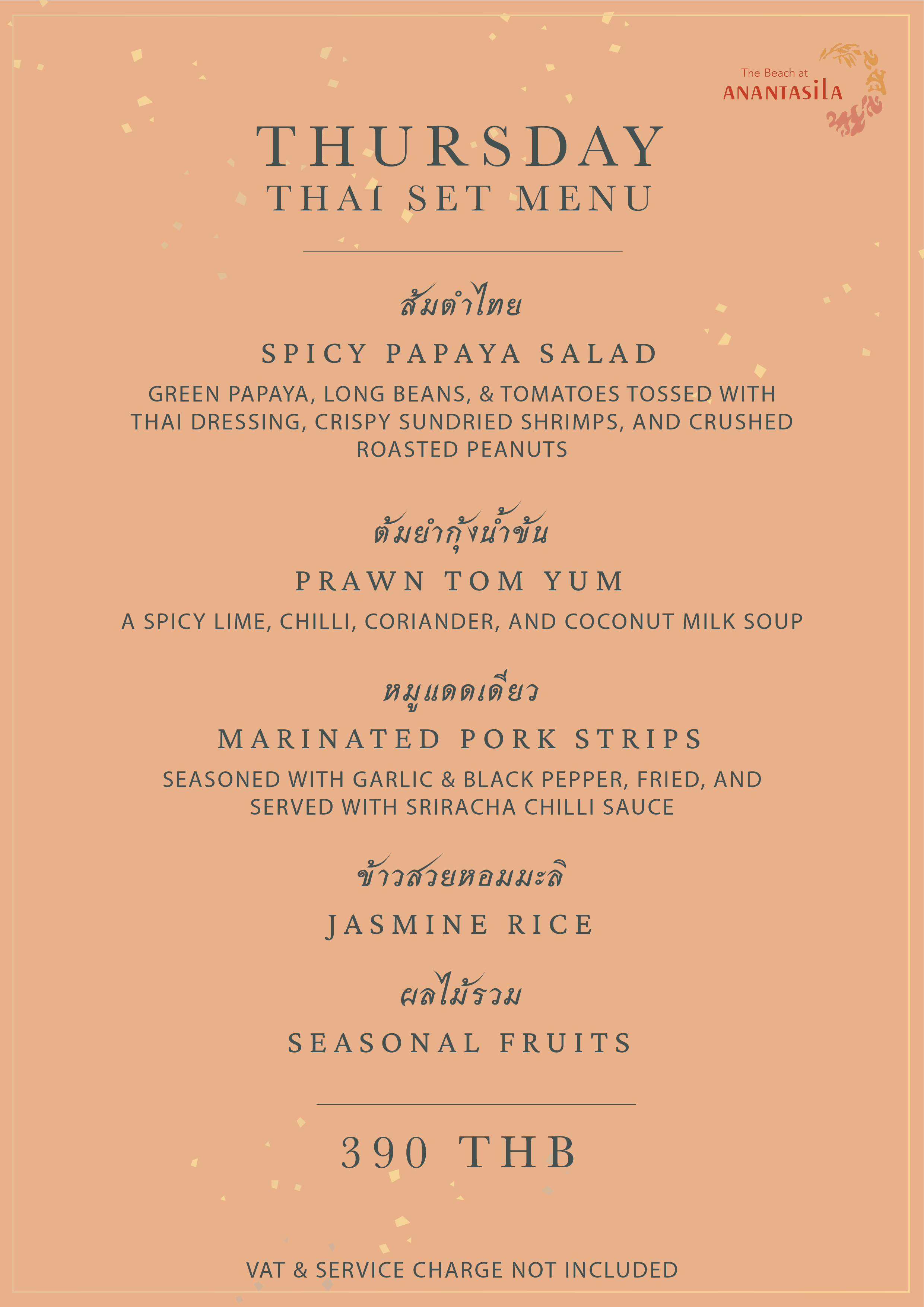 Thai set menu Thursday